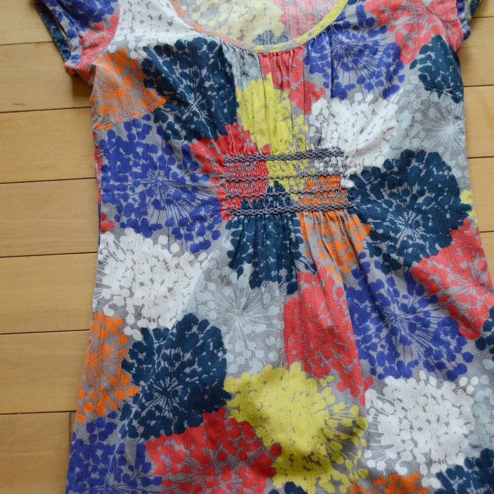 Boden Dress Womens 2R Floral Bold Cap Sleeve Lightweight Blue Yellow Red Orange - Picture 4 of 12